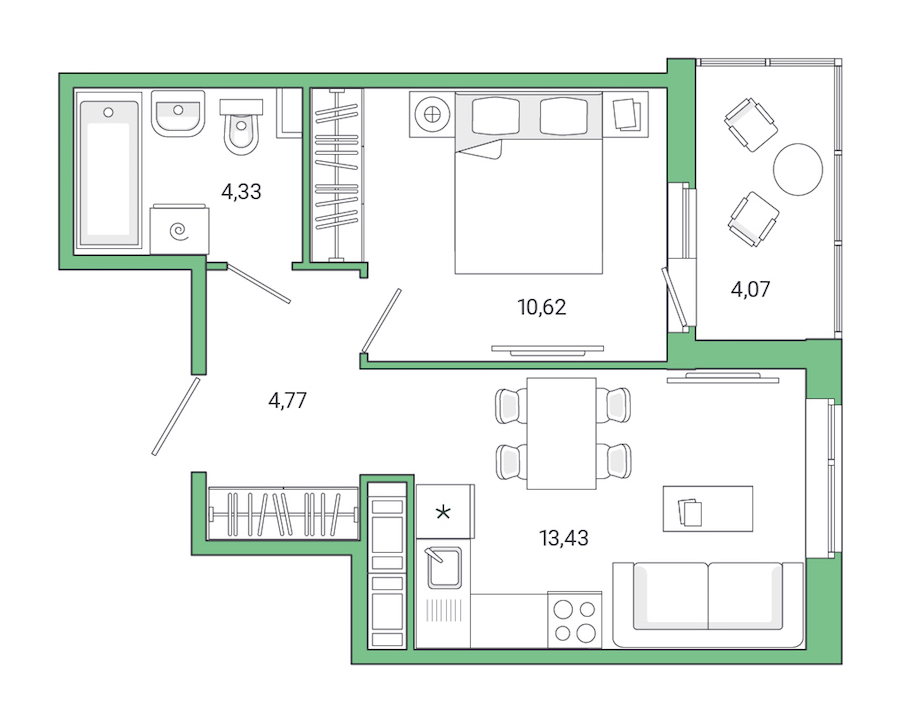 1-комнатная квартира 37.22 м², 8/8 эт., ЖК «Jaanila Drive»